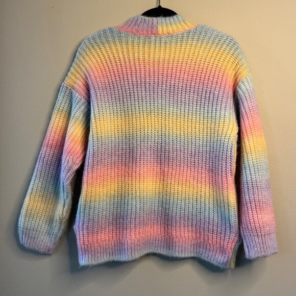 BlankNYC Rainbow Cardigan Sweater Girls L Large Pastel Pink Blue Yellow Unicorn - Picture 2 of 11